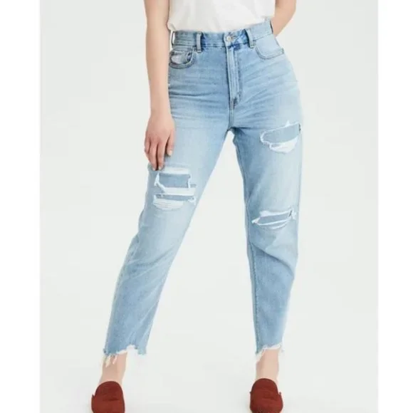 American Eagle curvy mom jeans distressed light wash size 6 regular - Picture 14 of 14